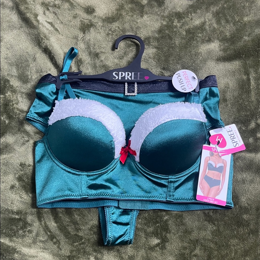 Spree Green and  White Women's Bra Set